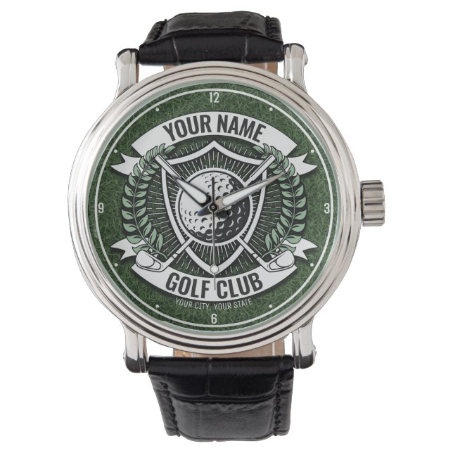 Personalisiert NAME Golfer Golfclub Turf Clubhaus Armbanduhr (Vorderseite)
