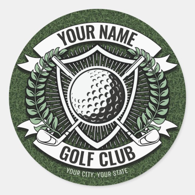 Personalisiert NAME Golfer Golfclub Turf Clubhaus Runder Aufkleber (Vorderseite)