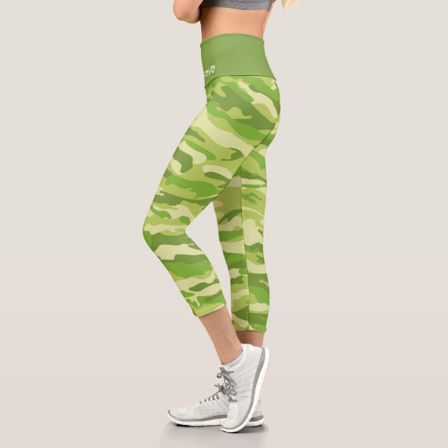Personalisiert Name Green Camouflage Muster Capri Leggings (Links)
