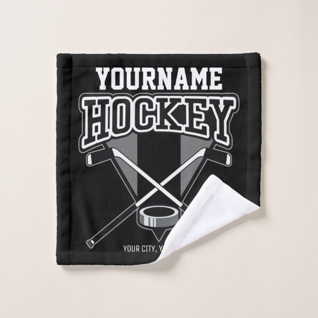 Personalisiert NAME Hockey Player Stick Puck Team Badhandtuch Set (Waschlappen)