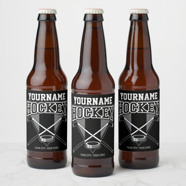 Personalisiert NAME Hockey Player Stick Puck Team Bierflaschenetikett (Flaschen)
