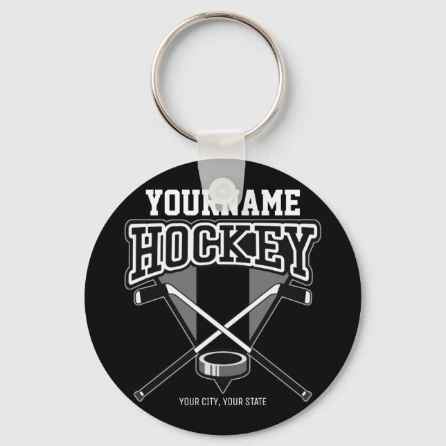 Personalisiert NAME Hockey Player Stick Puck Team Schlüsselanhänger (Vorderseite)