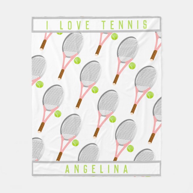 Personalisiert Name I Liebe Tennisschläger und Bal Fleecedecke (Vorderseite)
