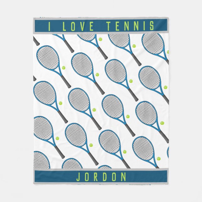Personalisiert Name I Liebe Tennisschläger und Bal Fleecedecke (Vorderseite)