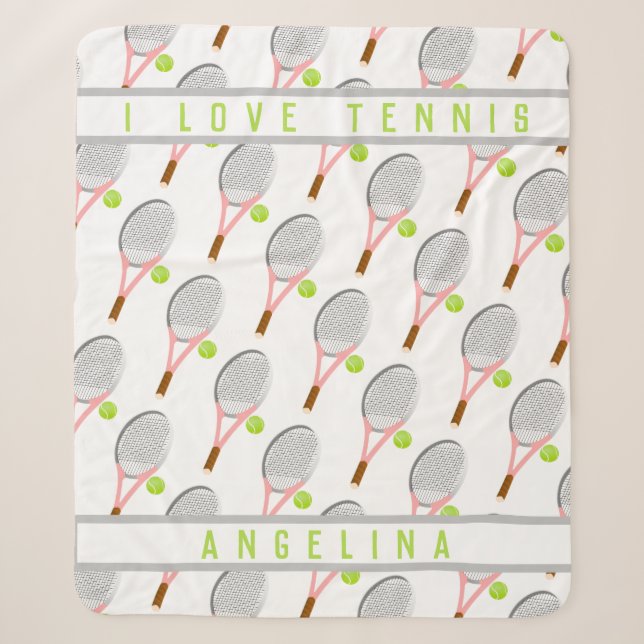 Personalisiert Name I Liebe Tennisschläger und Bal Sherpadecke (Vorderseite)