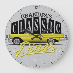 Personalisiert NAME Imitate Neon Classic Car 50's  Große Wanduhr