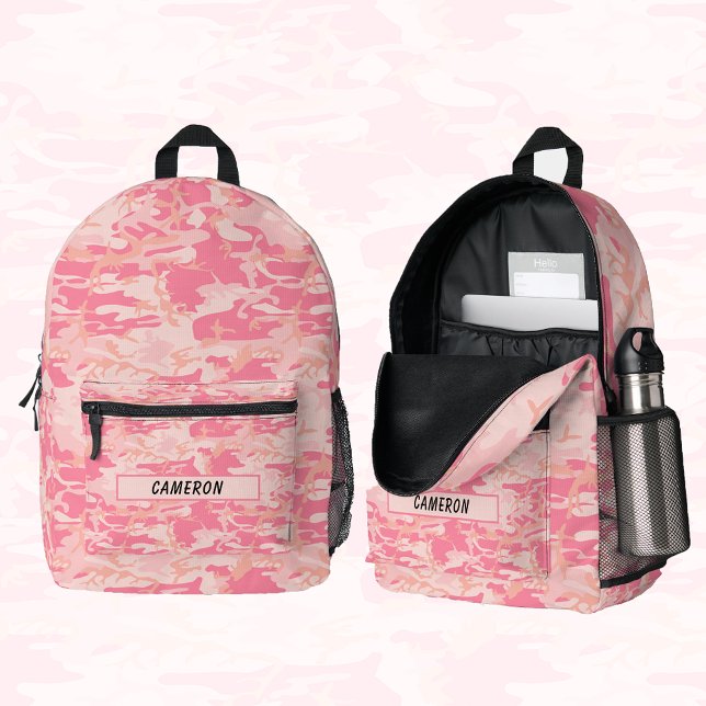 Personalisiert Name Light Pink Camouflage Bedruckter Rucksack (Personalized Name Light Pink Camouflage Printed Backpack)