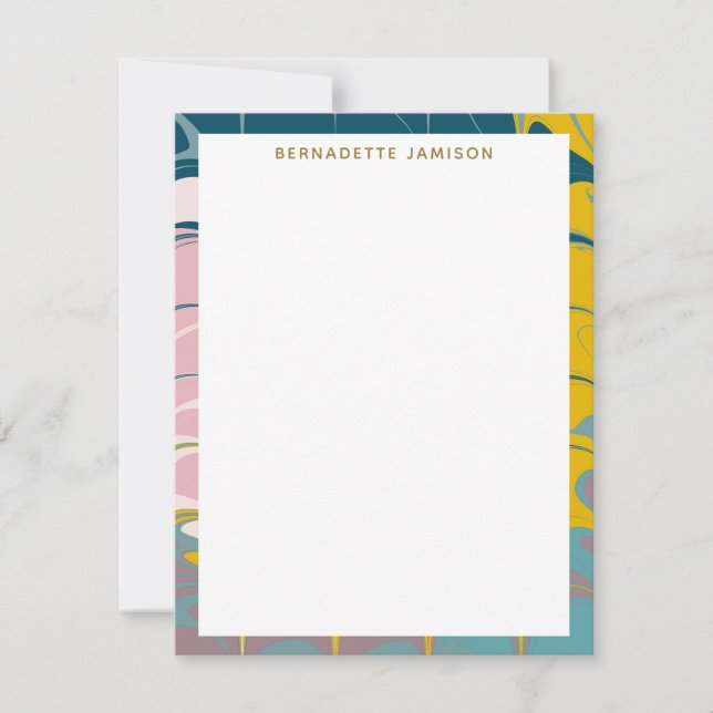 Personalisiert Name Marmorborder Stationery Lover Mitteilungskarte (Vorderseite)