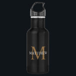 Personalisiert Name Monogram Black Edelstahlflasche<br><div class="desc">Erstellen Sie Ihre eigene personalisierte,  runde Wasserflasche mit individuelle Name und Monogramm.</div>