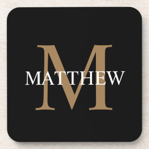 Personalisiert Name Monogram Black Getränkeuntersetzer