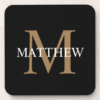 Personalisiert Name Monogram Black Getränkeuntersetzer