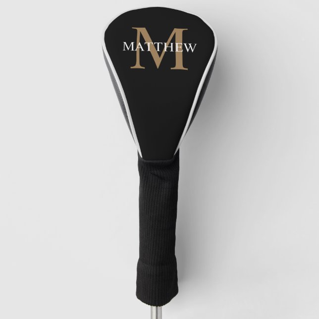 Personalisiert Name Monogram Black Golf Headcover (Vorderseite)