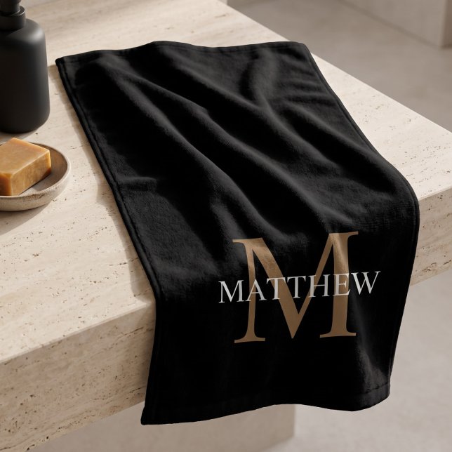 Personalisiert Name Monogram Black Handtuch (Von Creator hochgeladen)