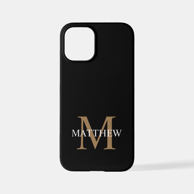 Personalisiert Name Monogram Black iPhone 12 Mini Hülle (Rückseite)