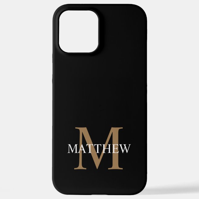 Personalisiert Name Monogram Black iPhone 12 Pro Max Hülle (Rückseite)
