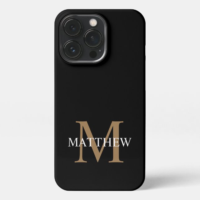 Personalisiert Name Monogram Black iPhone 13 Pro Hülle (Rückseite)