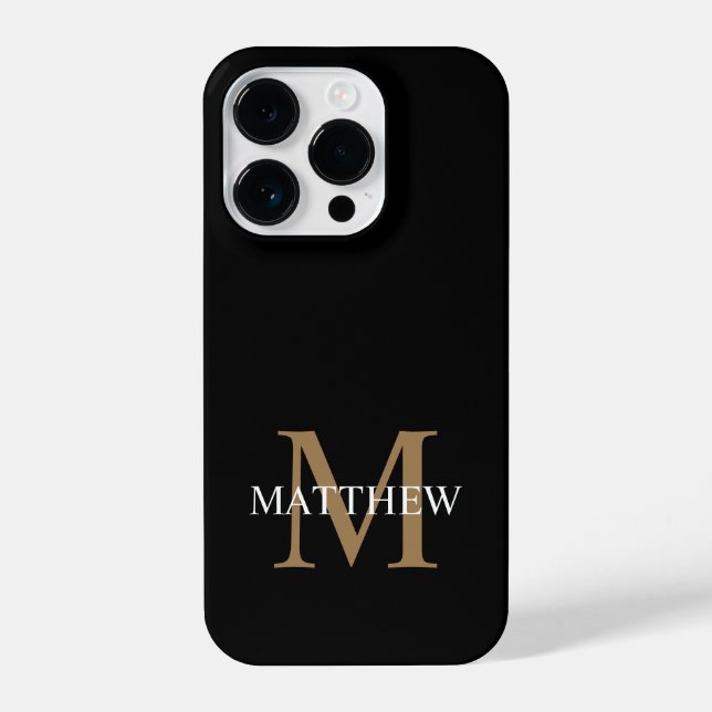 Personalisiert Name Monogram Black iPhone 14 Pro Hülle (Rückseite)