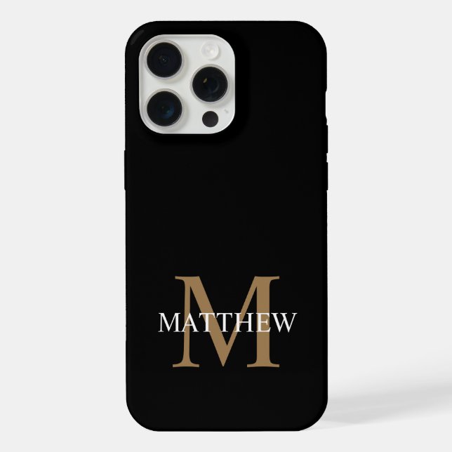 Personalisiert Name Monogram Black iPhone 15 Pro Max Hülle (Rückseite)