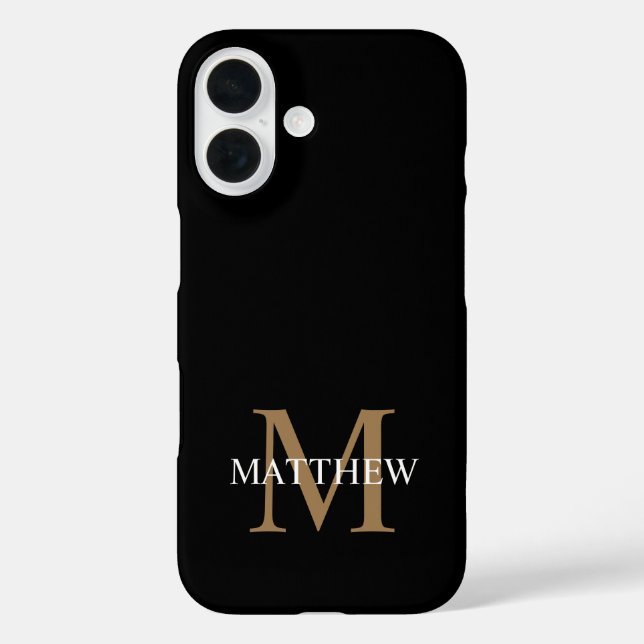 Personalisiert Name Monogram Black iPhone 16 Hülle (Rückseite)