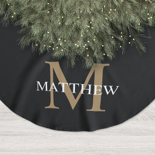 Personalisiert Name Monogram Black Polyester Weihnachtsbaumdecke