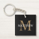 Personalisiert Name Monogram Black Schlüsselanhänger<br><div class="desc">Erstellen Sie Ihren eigenen personalisierten schwarzen runden Schlüsselanhänger mit Ihrem individuelle Name und Monogramm.</div>