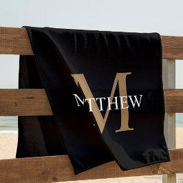 Personalisiert Name Monogram Black Strandtuch