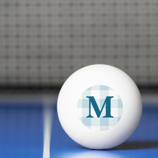 Personalisiert Name Monogram Blue Gingham Karo Tischtennisball (Netto)