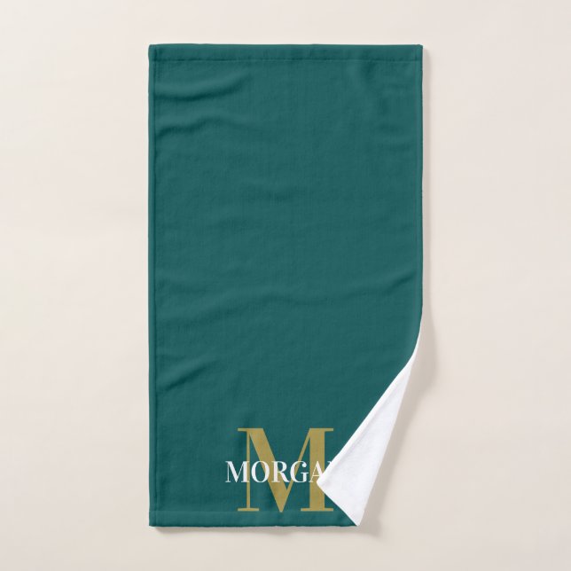 Personalisiert Name Monogramm dunkel Aquamarin Handtuch (Handtuch)