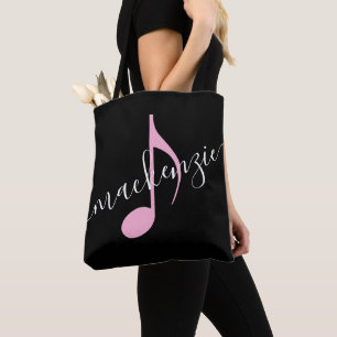 Personalisiert Name Musiknote Schwarz und Rosa Tasche