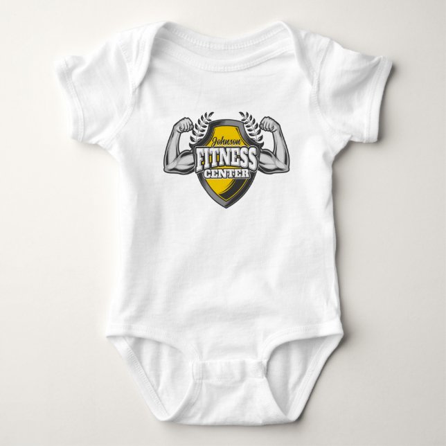 Personalisiert NAME Muskel-Fitness-Trainingsgerät Baby Strampler (Vorderseite)