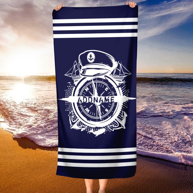 Personalisiert Name Nautic Navy Beach Handtuch (Personalized Name Nautical Navy Beach Towel)