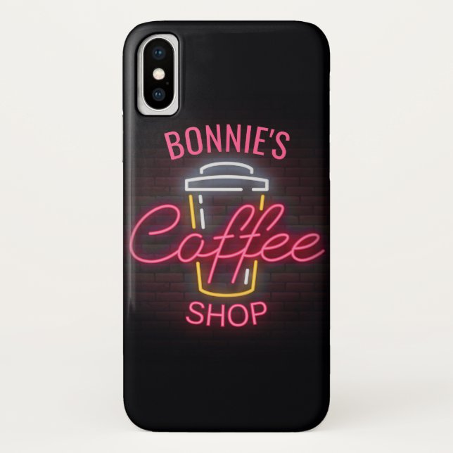 Personalisiert NAME Neon Style Coffee Shop Custom Case-Mate iPhone Hülle (Rückseite)