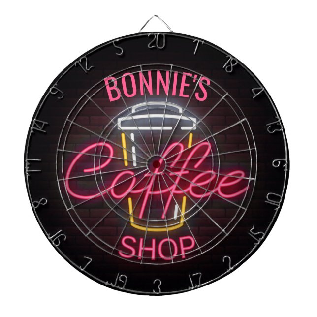 Personalisiert NAME Neon Style Coffee Shop Custom Dartscheibe (vorne)
