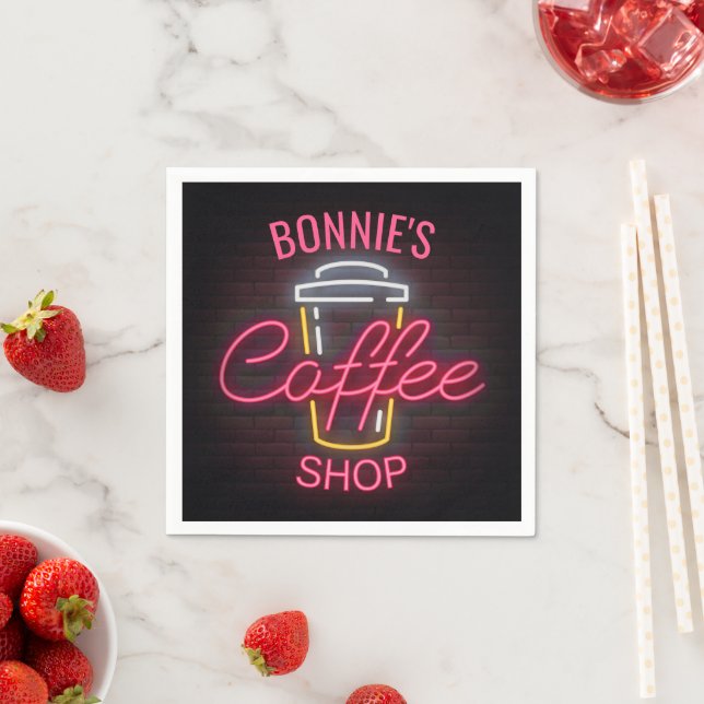 Personalisiert NAME Neon Style Coffee Shop Custom Serviette (Beispiel)