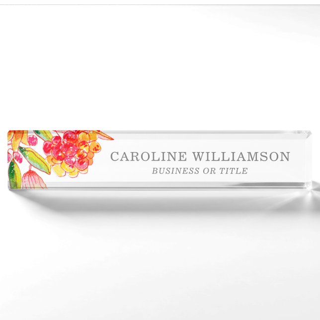 Personalisiert Name Office Zuhause Pink Orange Flo Namensplakette (Vorderseite)