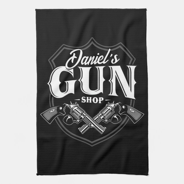 Personalisiert NAME Old Revolvers Gun Shop Feuerwa Geschirrtuch (Vertikal)