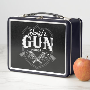 Personalisiert NAME Old Revolvers Gun Shop Feuerwa Metall Brotdose