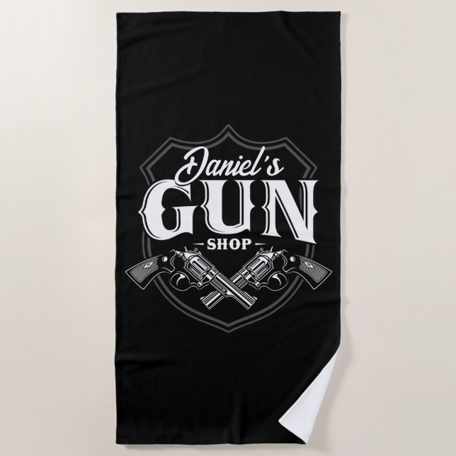 Personalisiert NAME Old Revolvers Gun Shop Feuerwa Strandtuch (Vorderseite)