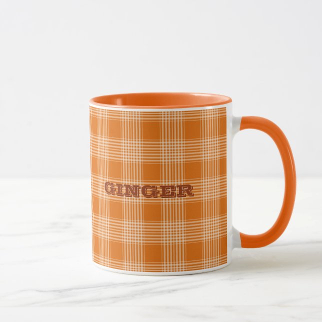 Personalisiert Name Orange Kariert Gingham Pattern Tasse (Rechts)