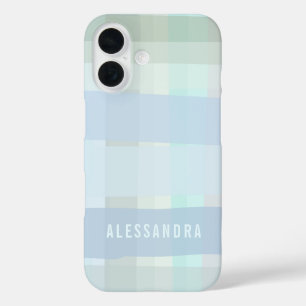 Personalisiert Name Pastell, Karo Kariert Blue Sag iPhone 16 Hülle