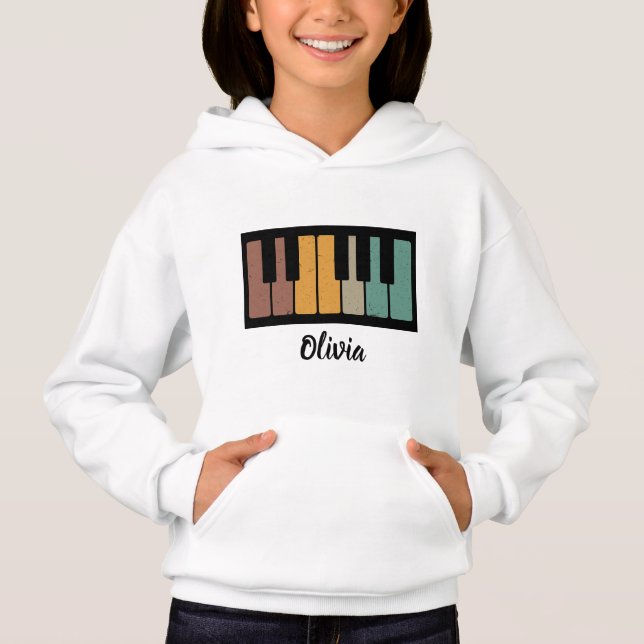 Personalisiert NAME Pianist Klaviertasten Hoodie (Vorderseite)