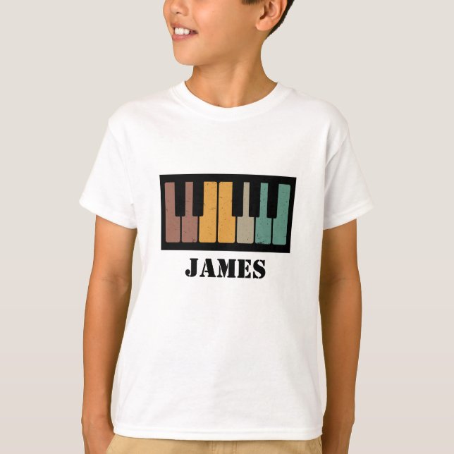 Personalisiert Name Pianist Piano Keys T-Shirt (Vorderseite)