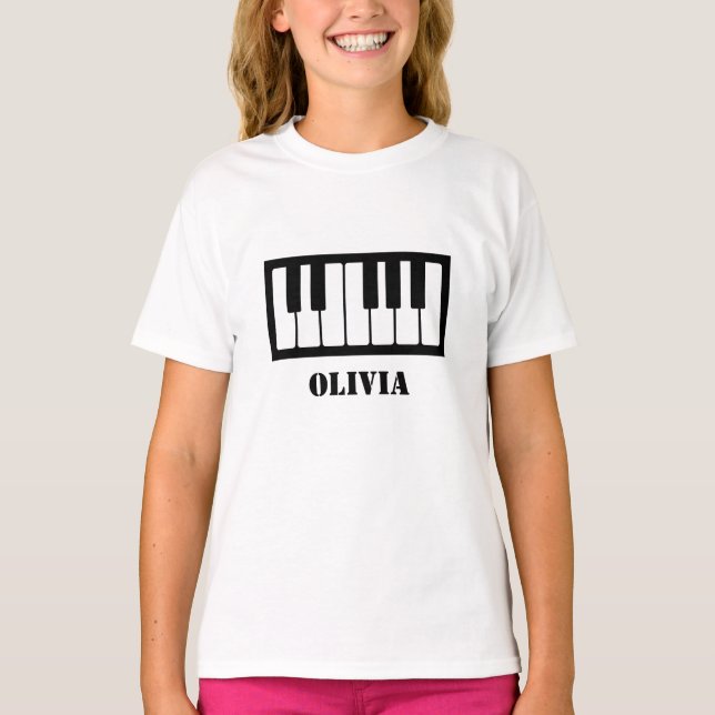 Personalisiert Name Pianist Piano Keys T-Shirt (Vorderseite)