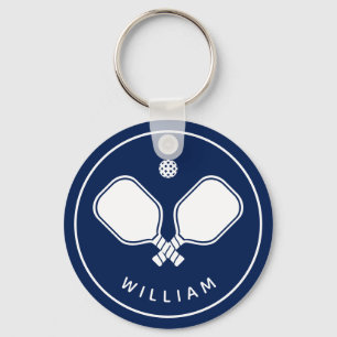 Personalisiert Name Pickleball Navy Blue & White Schlüsselanhänger