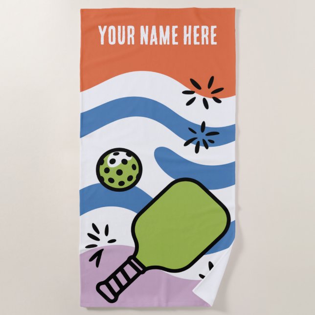 Personalisiert Name Pickleball Retro Motion Strandtuch (Vorderseite)