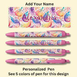 Personalisiert Name Pink Aqua Blue Paisley Feather Kugelschreiber