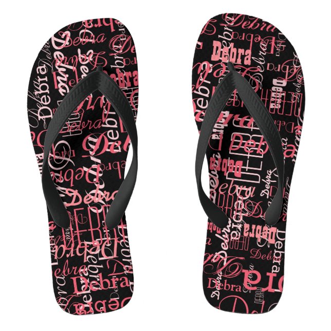 Personalisiert Name Pink Black FlipFlop für sie (Fußbett)