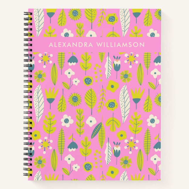 Personalisiert Name Pink Floral School Office Nied Notizbuch (Vorderseite)