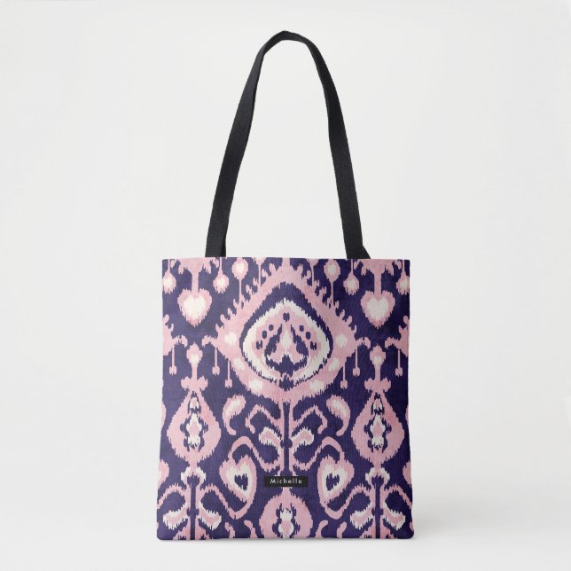 Personalisiert Name pink Ikat Pattern Bridesmaid Tasche (Vorderseite)