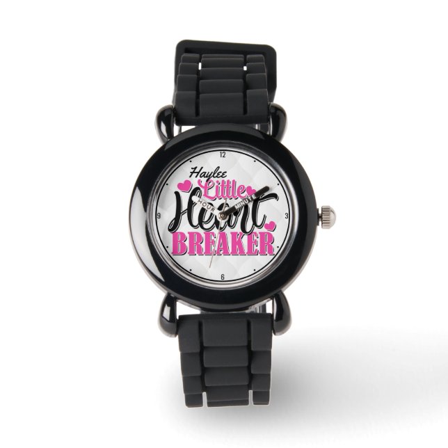 Personalisiert NAME Pink Kleiner Herzschlag Armbanduhr (Vorderseite)